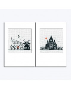 Kit of two greeting cards to embroider with envelops. Moulin Rouge and Sacre Cœur. Item n° 7532