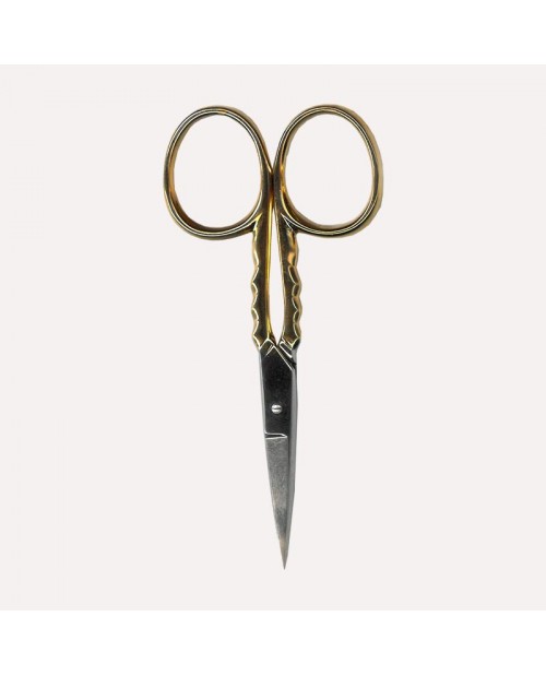 Embroidery scissors, gold coloured straight. Size 9 cm with sharp point. Item CI1114. Le Bonheur des Dames.