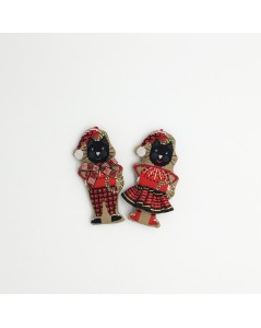 A couple of black cats wearing Christmas hats and red and black tartans. 2639 Le Bonheur des Dames