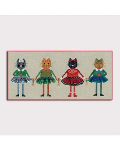 Kit broderie quatre chats en jupes.  Le Bonheur des Dames 2644