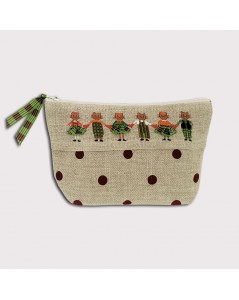 Pochette to stitch by petit point with cats dressed in Scottish style costumes, green. Le Bonheur des Dames 9026