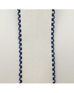 7 point/cm Aida band. 100% cotton. White with navy blue edge.