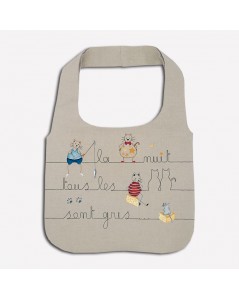 Traditional embroidery kit linen handbag. Motive: cats, mice, writing: at night all cats are grey. Le Bonheur des Dames 2910