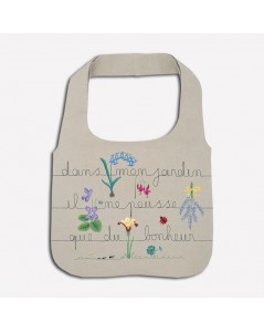 Kit broderie sac en lin avec motif fleurs, écriture dans mon jardin il ne pousse que du bonheur. Le Bonheur des Dames 2911