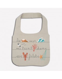 Kit broderie sac en lin avec motif vague, coquillage, homard, corail, vague. Le Bonheur des Dames 2914