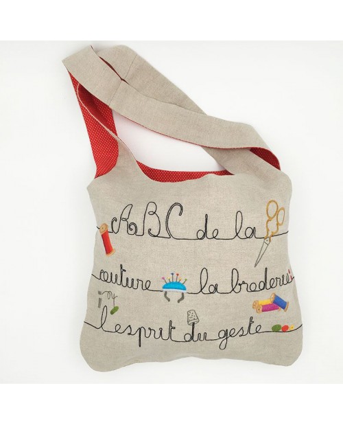 Linen bag sewn with printed couture design. To stitch by traditional embroidery. Le Bonheur des Dames. 2912_M