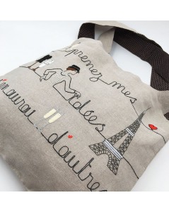 Linen bag already sewn to embroider by traditional embroidery stitches, printed motive. Le Bonheur des Dames. 2913_M