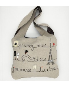 Kit broderie sac en lin monté, motif Paris, Tour Eiffel, champagne, femme parisienne. Le Bonheur des Dames 2913_M