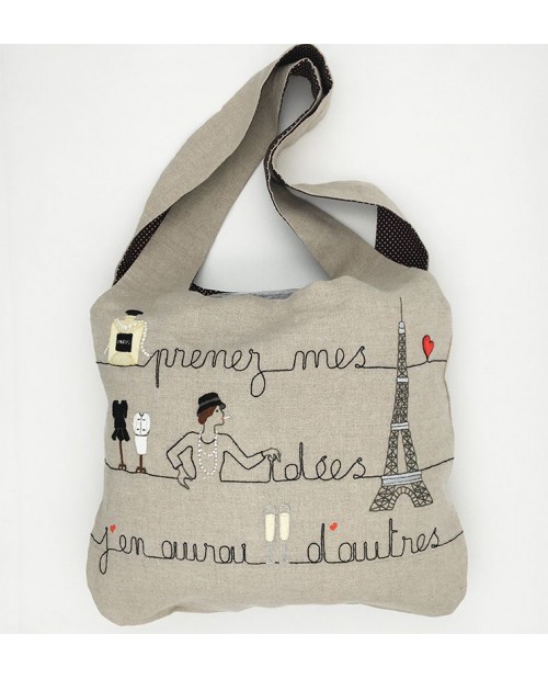 Linen bag to embroider Paris to stitch by traditional embroidery, printed motive. Le Bonheur des Dames. 2913_M Linen bag to embroider Paris to stitch by traditional embroidery, printed motive. Le Bonheur des Dames. 2913_M