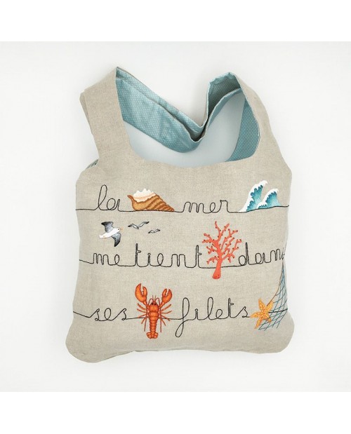 Linen bag to embroider Sea to stitch by traditional embroidery, printed motive. Le Bonheur des Dames. 2914_M