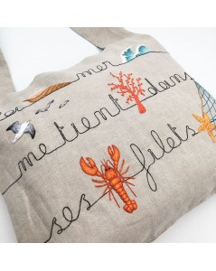 Kit broderie sac en lin avec motif marin. Le Bonheur des Dames 2914_M. Version brodée.