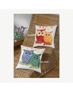 Owls red and yellow, to stitch by counted cross stitch. Emrboidery kti by Permin of Copenhagen. 833349