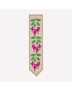 Bookmark embroidered on even-weave linen. Design printed. Motif: fuchsias. Le Bonheur des Dames 4719