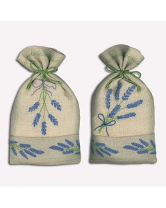 Two linen pouches to stitch by loop stitch and back stitch. Motive lavender branches. Le Bonheur des Dames 5060