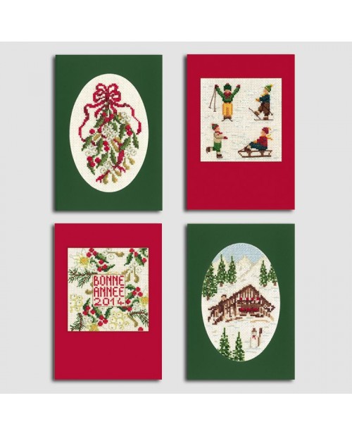 4 Cartes de Vœux Fêtes Fin d'Année avec motifs de Noël, à broder sur toile Aida 8 pts/cm. Le Bonheur des Dames 7535 4 Cartes de Vœux Fêtes Fin d'Année avec motifs de Noël, à broder sur toile Aida 8 pts/cm. Le Bonheur des Dames 7535