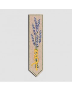 Bookmark embroidered on even-weave linen. Design printed. Motif: lavender tuft. Le Bonheur des Dames 4724