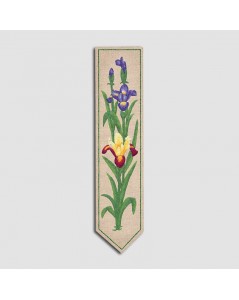 Bookmark embroidered with traditional embroidery stitches on even-weave linen. Design is printed on the fabric.