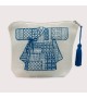 Pochette Sashiko, en lin blanc avec broderie le Kimono Coréen bleue. Le Bonheur des Dames 9030