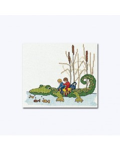 Kit broderie point de croix. Deux enfants sur crocodile. Thea Gouverneur 1043