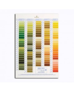 DMC Color catalogue. Samples of DMC threads. W100B. Variation, pearl, metallic, cotton. Green, yellow, orange.