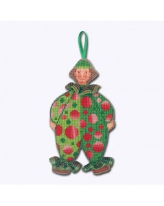 Counted cross stitch embroidery. Decorative suspension Mister Clown in green costume with red dots. Le Bonheur des Dames 2648