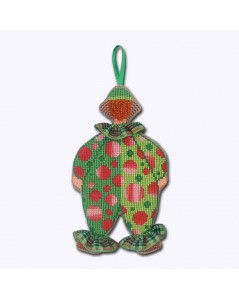 Mister Clown in green costume with red motive. Cross stitch kit, decoration to embroider. Le Bonheur des Dames 2648