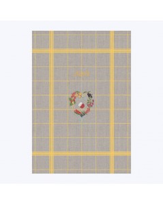 Linen tea-towel with yellow stripes. To stitch by cross stitch. Motive: August. Le Bonheur des Dames TL08
