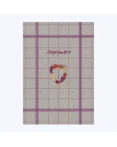 September tea-towel to stitch by cross stitch. Heart of fruits and grapes. TL09. Le Bonheur des Dames