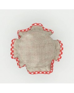 Jam lids to embroider, linen aida with red gingham edge. PCAL5