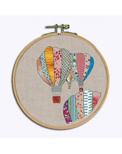 Traditional embroidery kits, with printed motive, hot air balloons in colours. Le Bonheur des Dames 1547