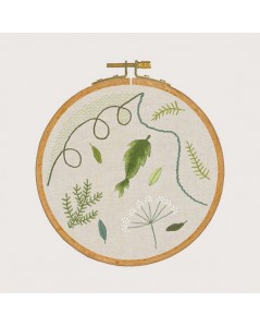 Embroidery lesson - Vegetal ambience. Traditional embroidery kit on printed fabric. Le Bonheur des Dames 1540