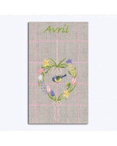 Linen tea-towel to stitch with DMC threads. Motive: flowers and a bird. Le Bonheur des Dames.