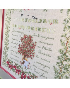 June. Counted stitch design. Motive: cherry tree, cherries, alphabet. Le Bonheur des Dames 1294