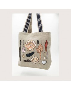 Linen bag with Seashells painted by hand. Le Bonheur des Dames