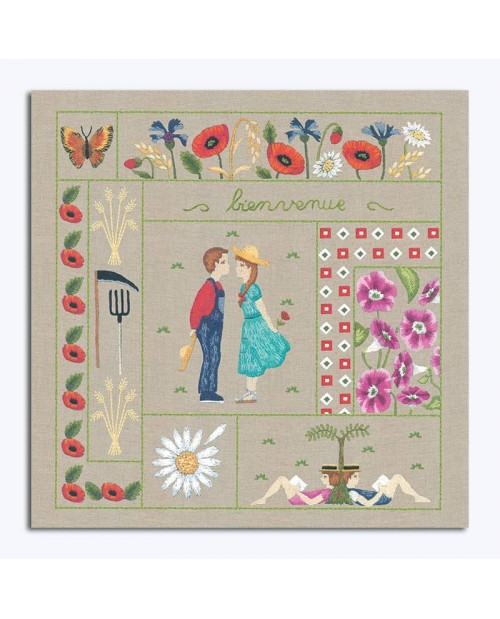 Welcome August. Printed design to stitch with traditional embroidery stitches. Le Bonheur des Dames. 7708