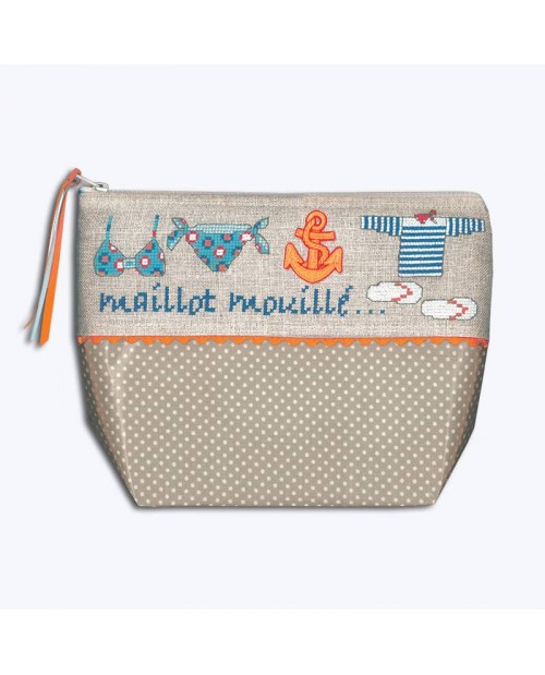 Pochette made of varnished cotton with linen bad to embroider. Motif wet swimsuit. Le Bonheur des Dames 9047