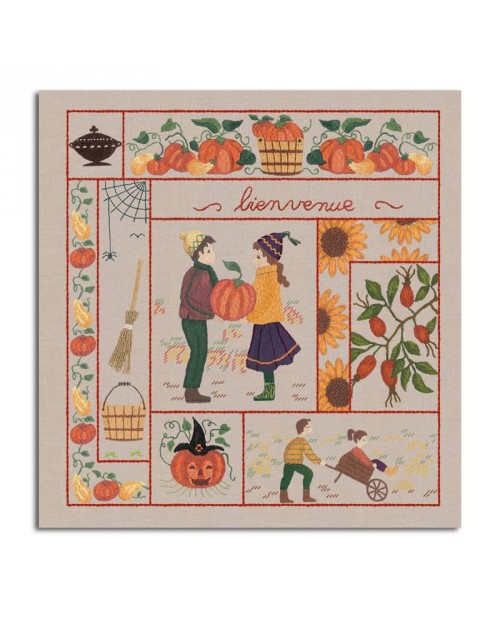 Welcome October. Printed design to stitch with traditional embroidery stitches. Le Bonheur des Dames. 7710