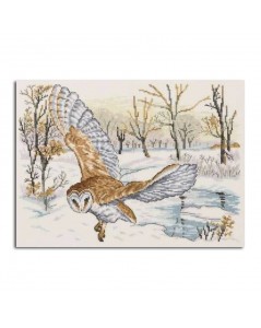 Embroidered picture. Winter landscape with barn owl. Permin of Copenhagen 701304