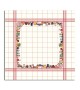 Tablecloth with fruits and jams. White linen with red grid. Counted cross stitch embroidery. Le Bonheur des Dames. 140 x 140 cm
