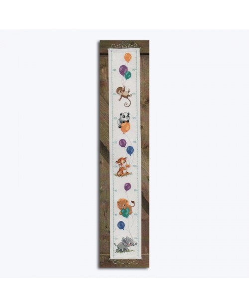Height board to stitch by cross stitch. Motif: Animals with ballons. Permin of Copenhagen. 351738 Height board to stitch by cross stitch. Motif: Animals with ballons. Permin of Copenhagen. 351738