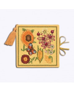 Needle case - book with felt pages. Yellow linen cover to stitch.  Motive - yellow and orange flowers. Le Bonheur des Dames 3477