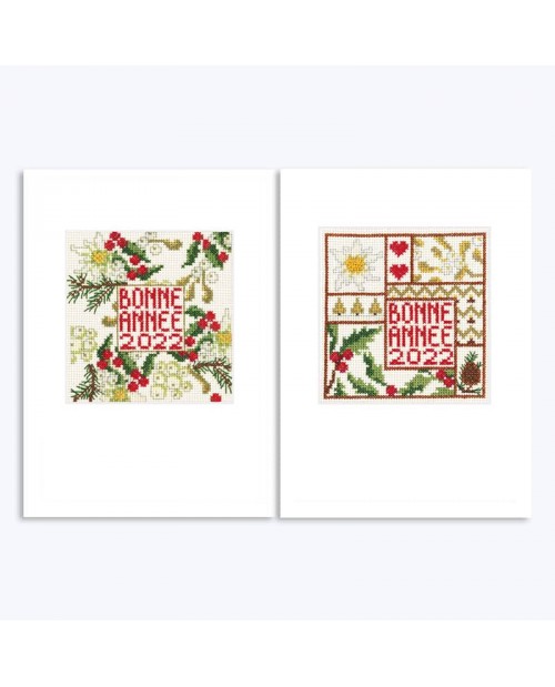 2 Happy New Year cards to embroider on Aïda fabric with cards with apertures. Le Bonheur des Dames 7512