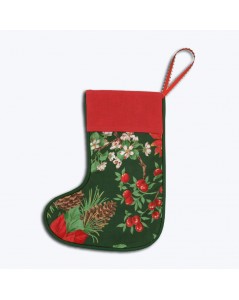 A boot to suspend made of fabric with Christmas motive with red Aida band to embroider. Le Bonheur des Dames BTN