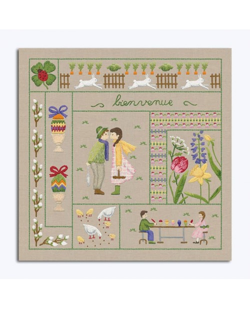 Welcome April. Printed design to stitch with traditional embroidery stitches. Le Bonheur des Dames. 7704