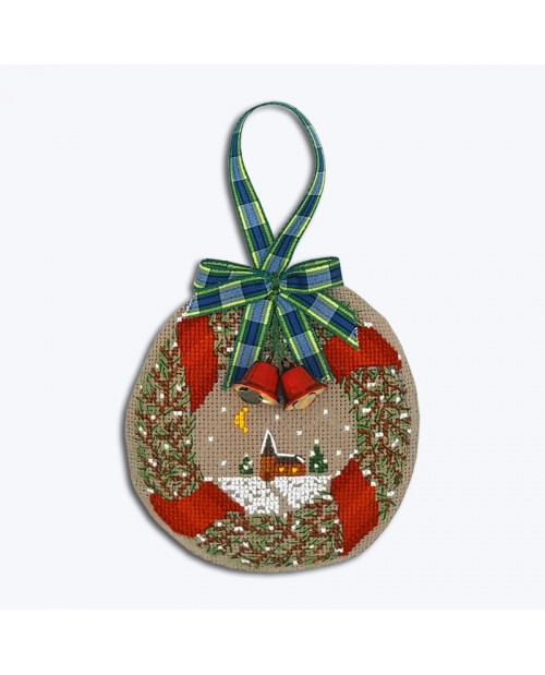 Decorative suspension embroidered by cross stitch. Christmas bauble with spruce garland Le Bonheur des Dames 2672