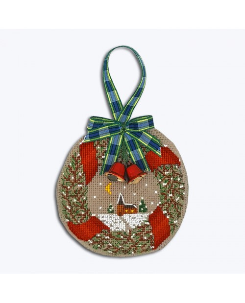 Decorative suspension embroidered by cross stitch. Christmas bauble with spruce garland Le Bonheur des Dames 2672 Decorative suspension embroidered by cross stitch. Christmas bauble with spruce garland Le Bonheur des Dames 2672