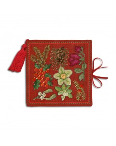 Needle case embroidered on red linen. Christmas Flowers. Le Bonheur des Dames 3479