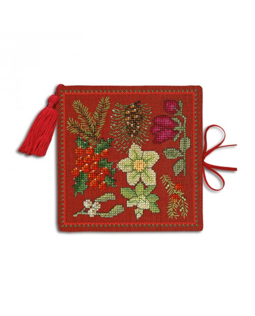 Etui à aiguilles brodé au point de croix sur lin rouge. Fleurs de Noël. Le Bonheur des Dames 3479 Etui à aiguilles brodé au point de croix sur lin rouge. Fleurs de Noël. Le Bonheur des Dames 3479