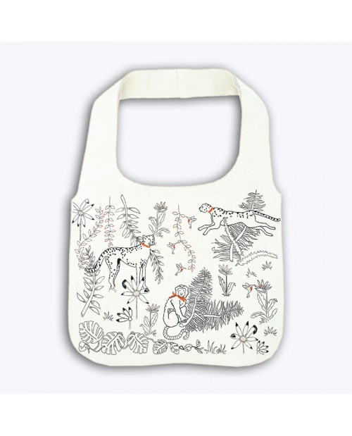 Traditional embroidery linen handbag. The jungle and the animals. Le Bonheur des Dames 2921_M