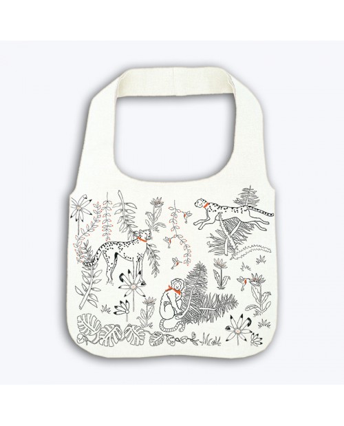 Traditional embroidery linen handbag. The jungle and the animals. Le Bonheur des Dames 2921_M Traditional embroidery linen handbag. The jungle and the animals. Le Bonheur des Dames 2921_M